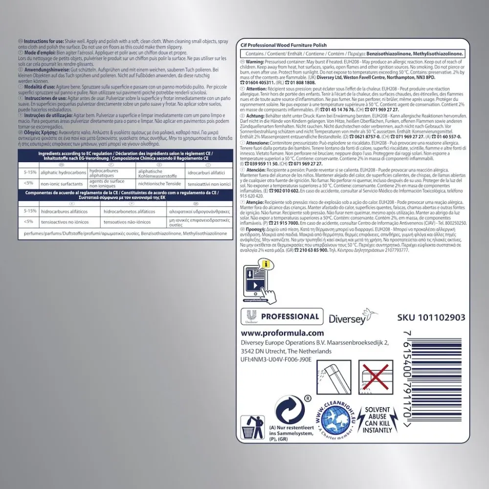 Sprühreiniger für Möbel und Holzoberflächen Cif Legno Spray 400 ml