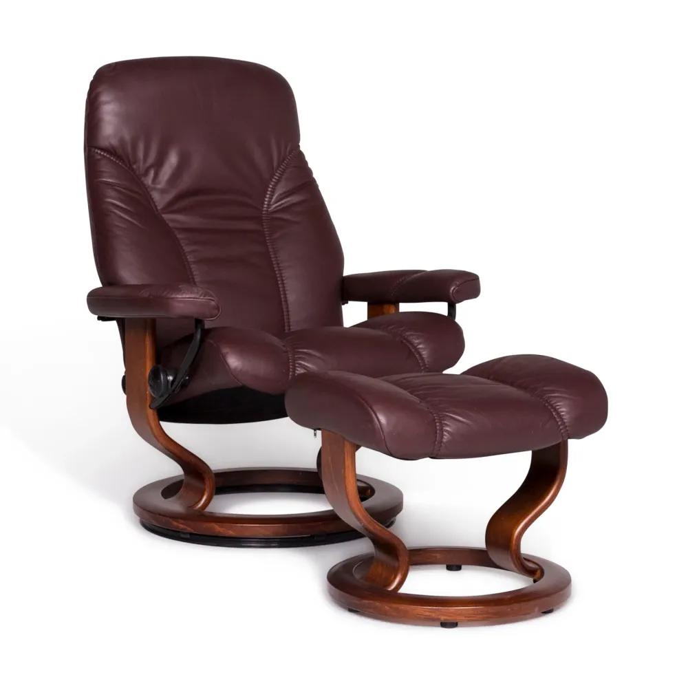 Stressless Consul Leder Sessel Hocker Rotbraun Relax Funktion #9023