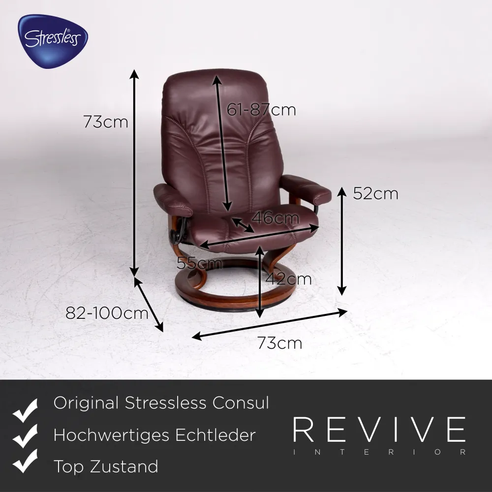 Stressless Consul Leder Sessel Hocker Rotbraun Relax Funktion #9023
