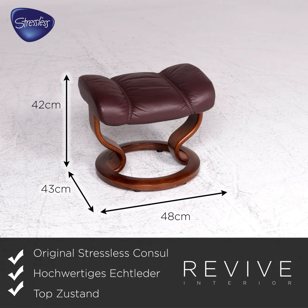 Stressless Consul Leder Sessel Hocker Rotbraun Relax Funktion #9023