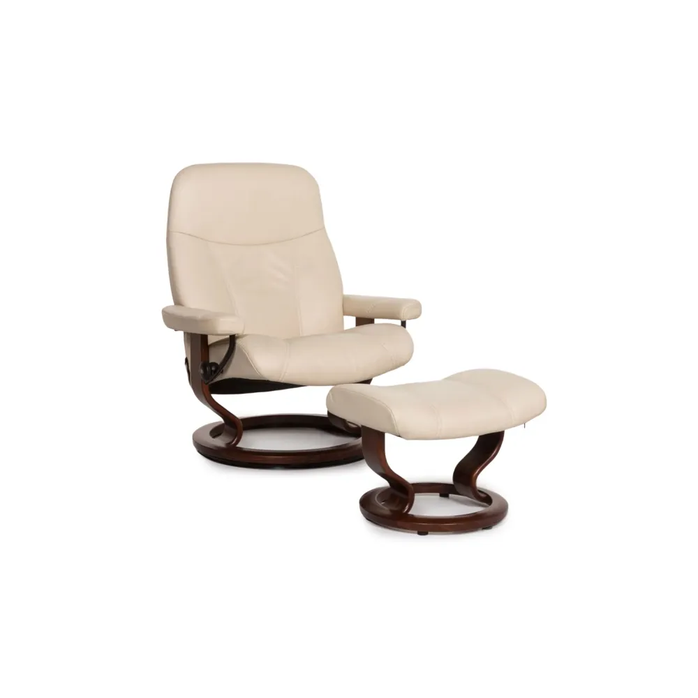 Stressless Consul Leder Sessel inkl. Hocker Creme Relaxfunktion Relaxsessel Hocker #13132