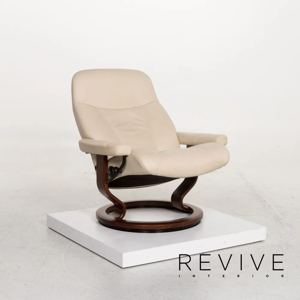 Stressless Consul Leder Sessel inkl. Hocker Creme Relaxfunktion Relaxsessel Hocker #13132