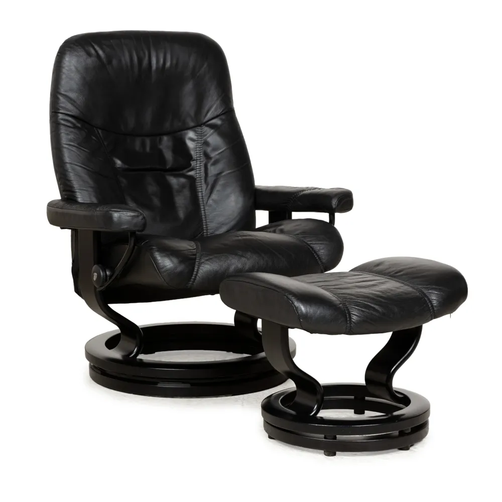 Stressless Consul Leder Sessel Schwarz inkl. Hocker manuelle Funktion