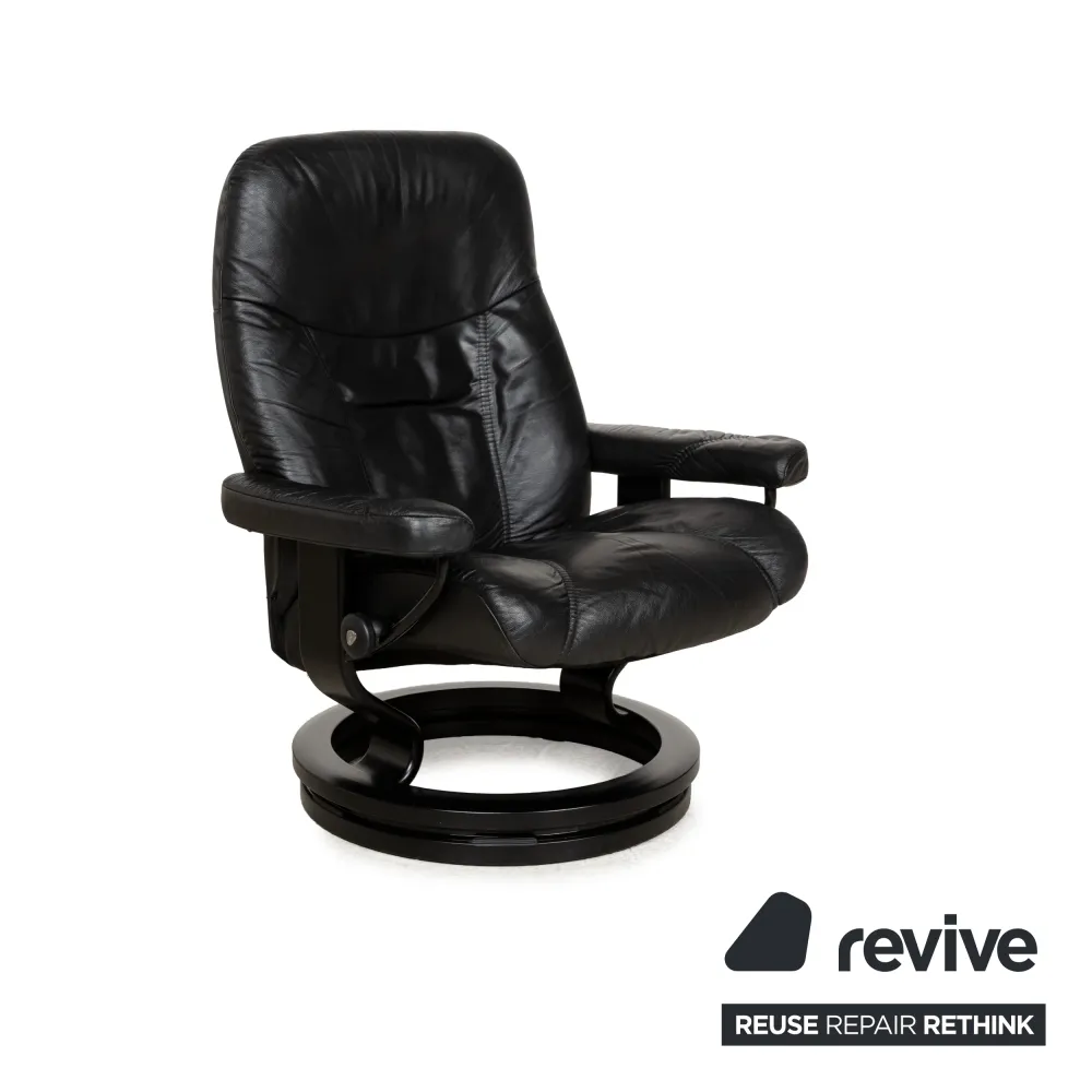 Stressless Consul Leder Sessel Schwarz inkl. Hocker manuelle Funktion