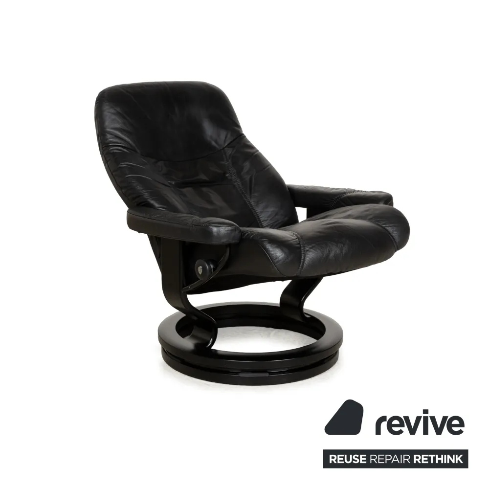 Stressless Consul Leder Sessel Schwarz inkl. Hocker manuelle Funktion