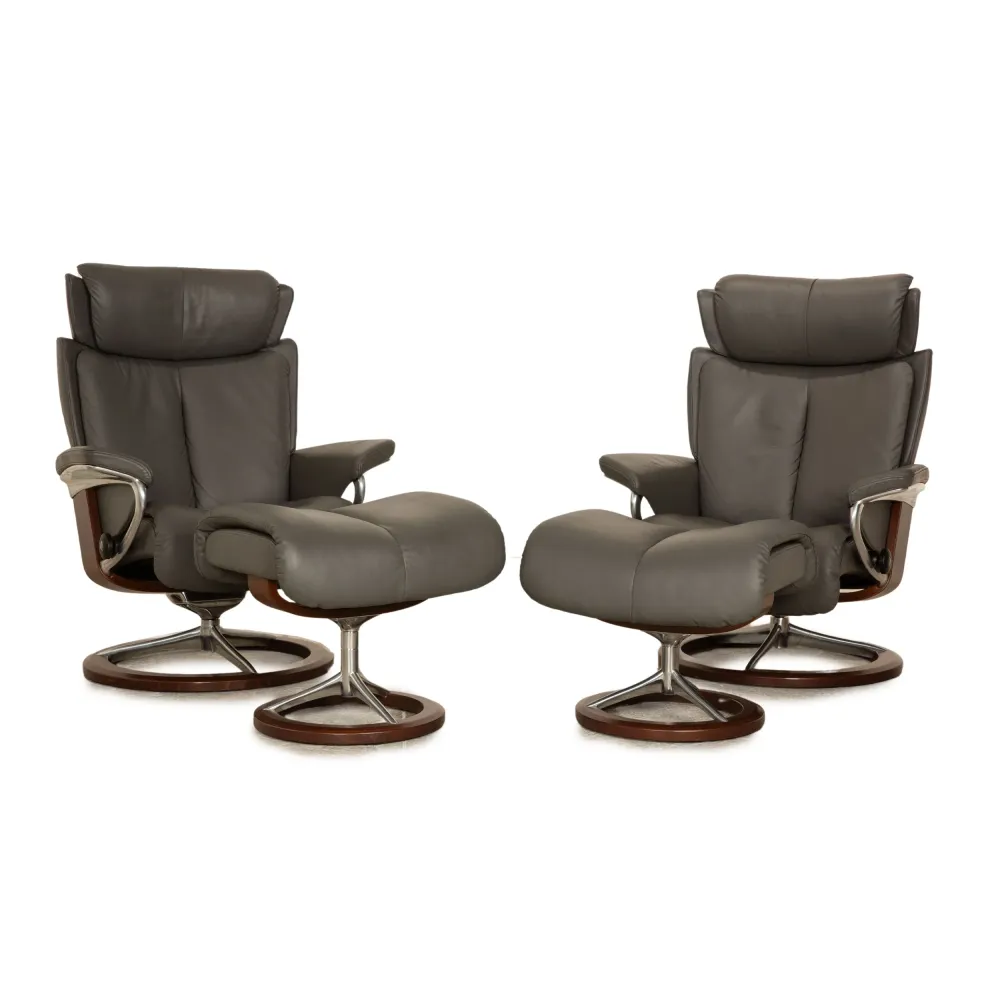 Stressless Magic Leder Sessel Garnitur inkl. Hocker Grau Größe M
