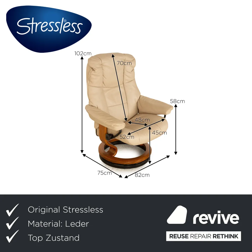 Stressless Mayfair Leder Sessel Creme manuelle Funktion inkl. Hocker