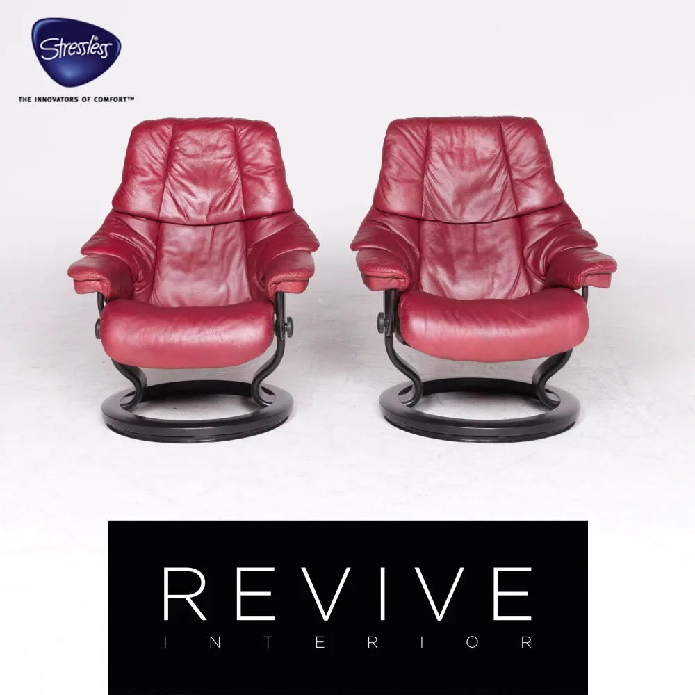 Stressless Reno M Designer Leder Sessel Garnitur Rot Echtleder Stuhl Relax #8837