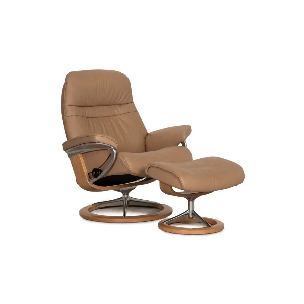Stressless Sunrise Leder Sessel Beige inkl. Hocker Relaxfunktion