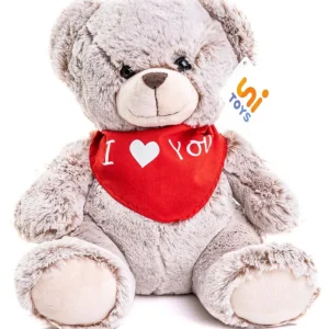 Teddybär-Plüschtier (hellbraun) mit „Ich liebe dich“-Schal