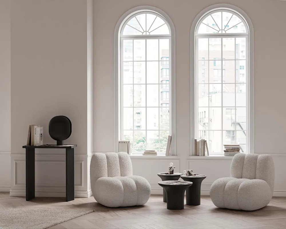 TRUMPET Beistelltisch Beton mit Marmor