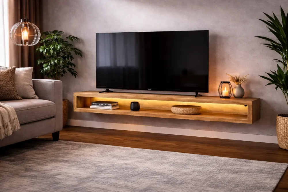 TV-Lowboard Max aus Mangoholz Hängend 220cm - Hellbraun