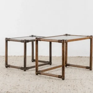 Vintage Beistelltisch 2er Set Couchtisch Holz Rauchglas