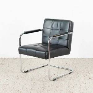 Vintage Sessel Lounge Metall Leder Schwarz