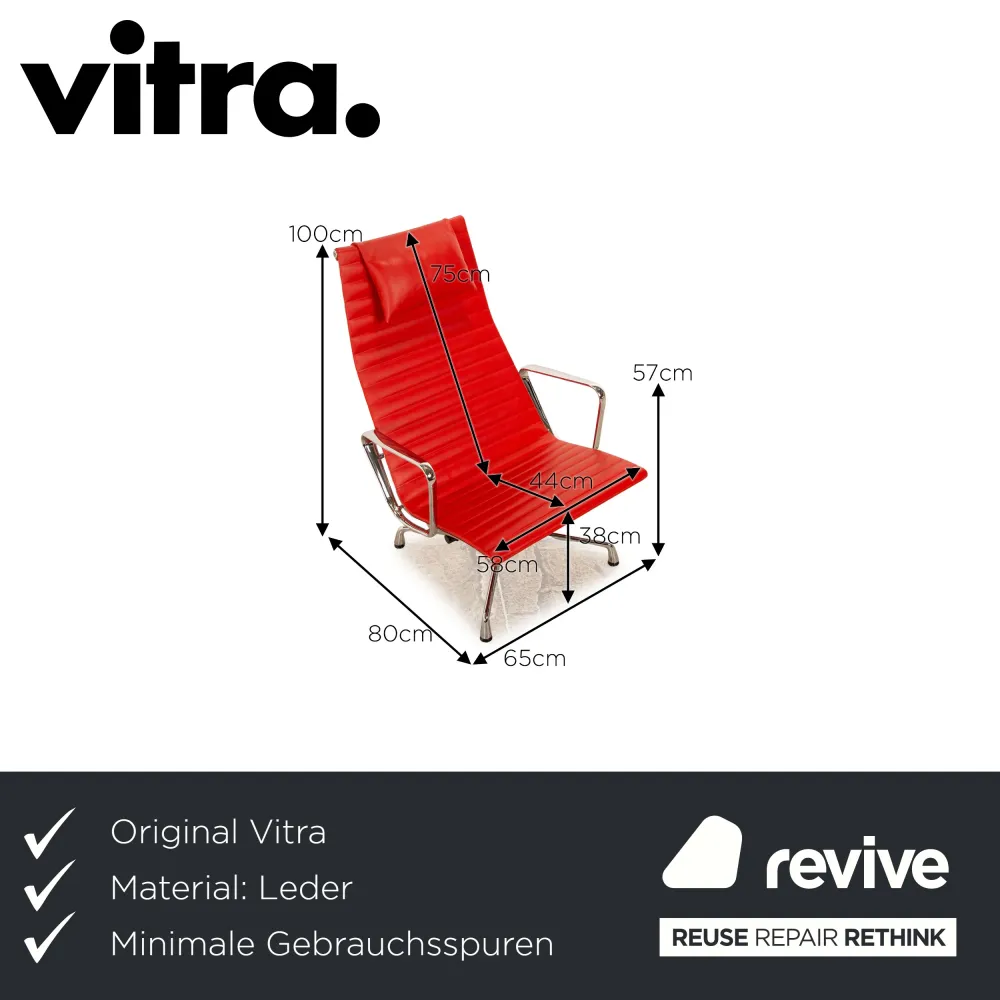 Vitra EA 124 Leder Sessel Rot inkl. Hocker mit manueller Relaxfunktion Charles & Ray Eames