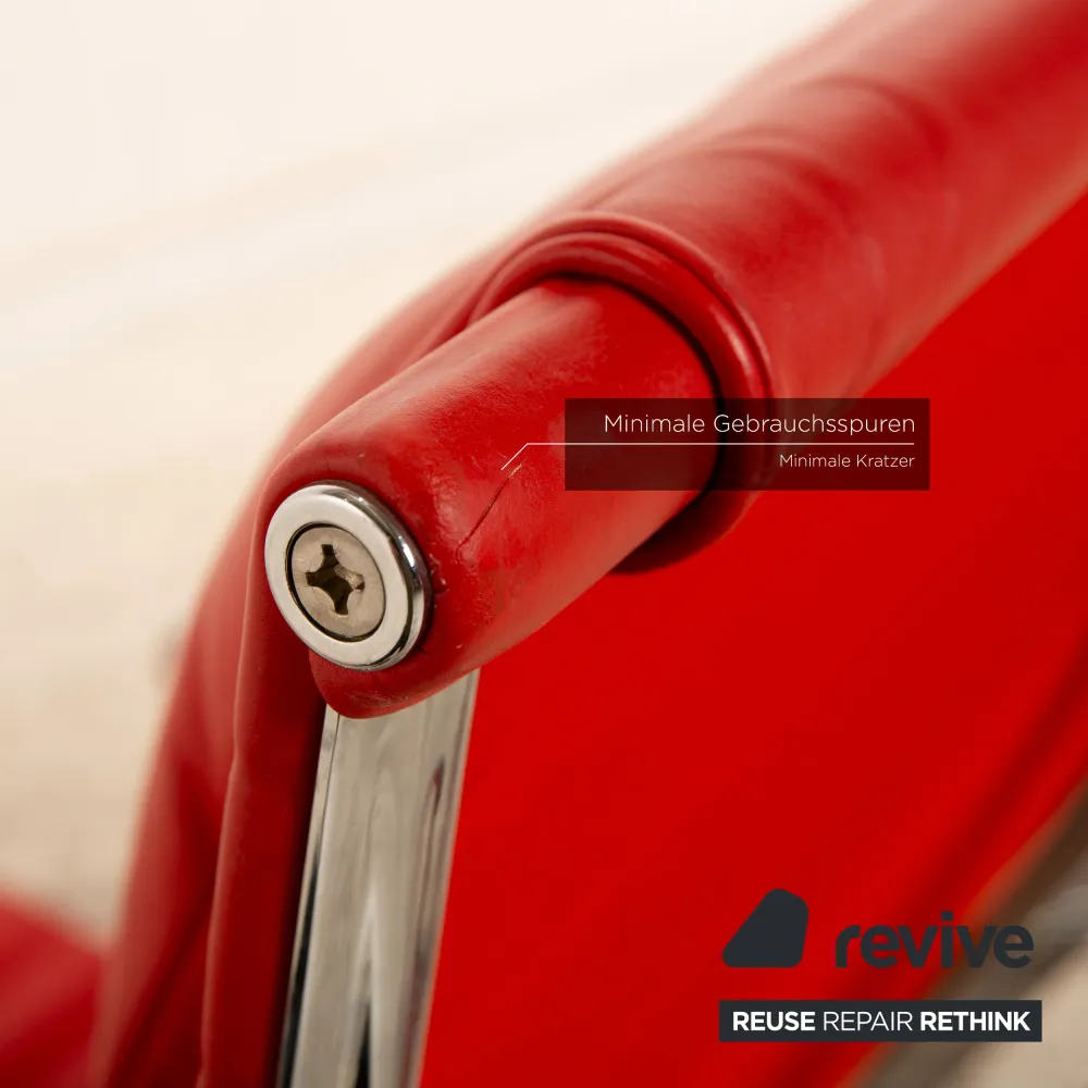 Vitra EA 124 Leder Sessel Rot inkl. Hocker mit manueller Relaxfunktion Charles & Ray Eames