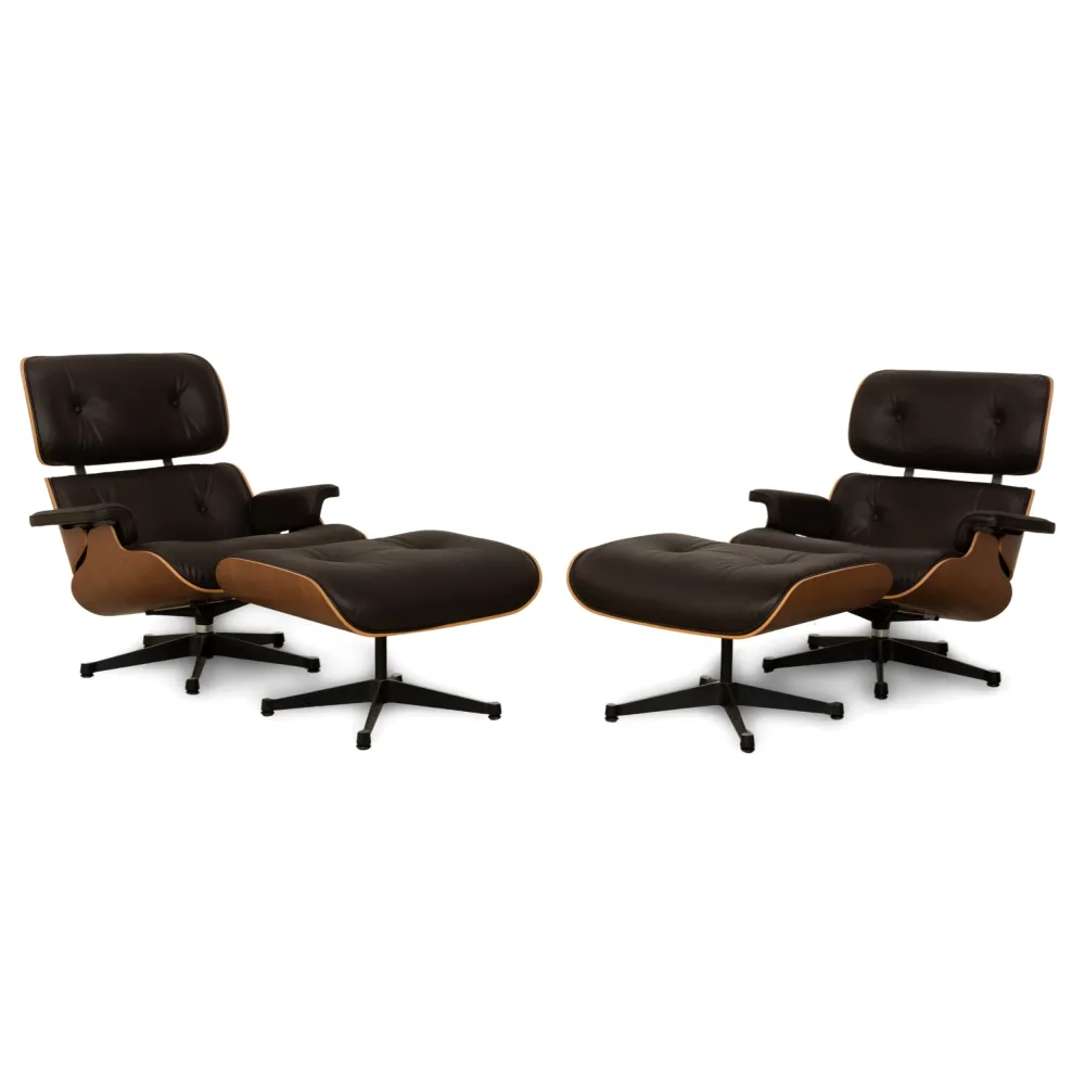 Vitra Eames Lounge Set 2x Chair inkl. Ottoman Leder Sessel Dunkelbraun manuelle Funktion