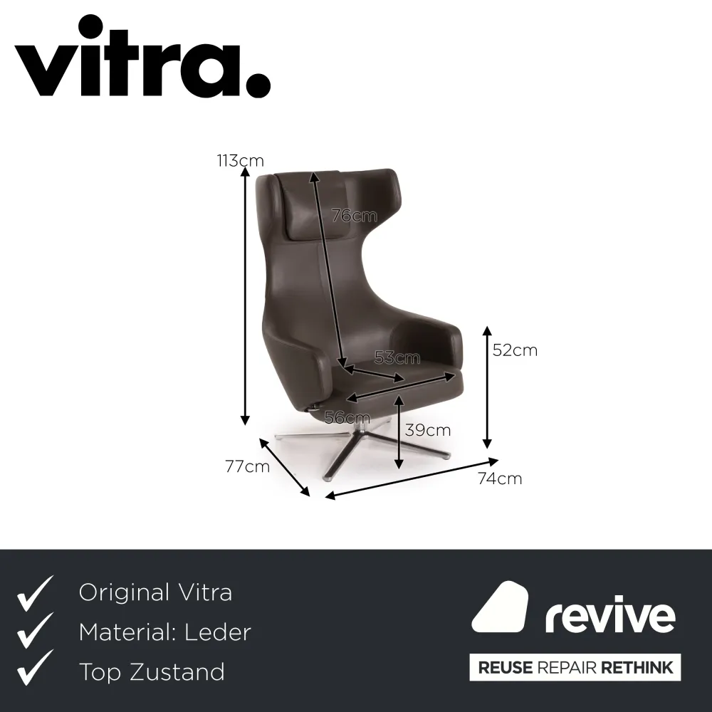 Vitra Grand Repos Leder Sessel Grau Dunkelgrau Funktion Ohrensessel