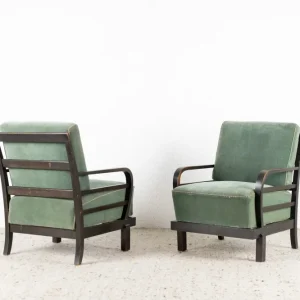 1 von 2 Vintage Sessel Holz Grün Samt Stuhl 60er Armchair