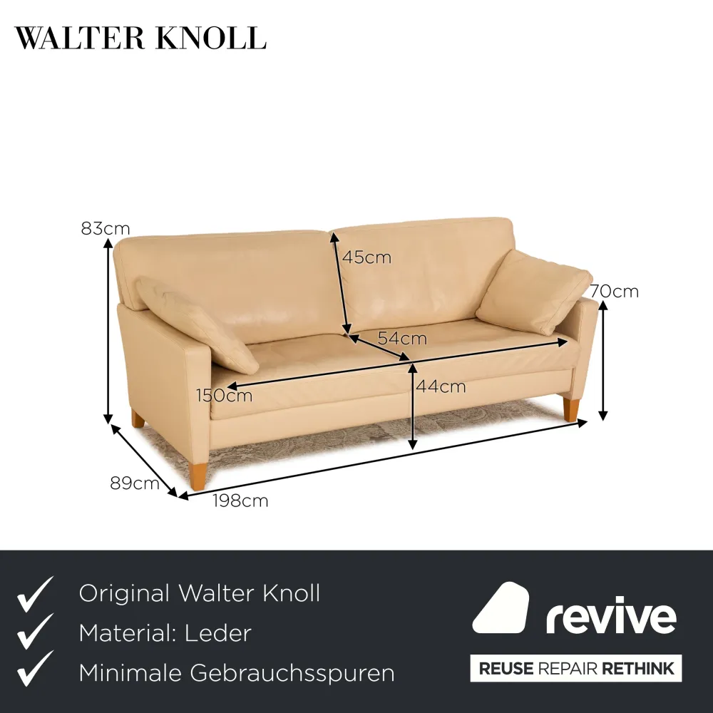 Walter Knoll Henry Leder Dreisitzer Creme Sofa Couch