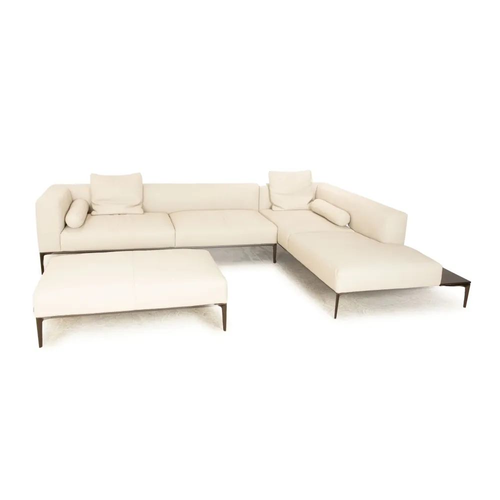 Walter Knoll Jaan Living Leder Sofa Garnitur Creme Ecksofa Recamiere Rechts Couch