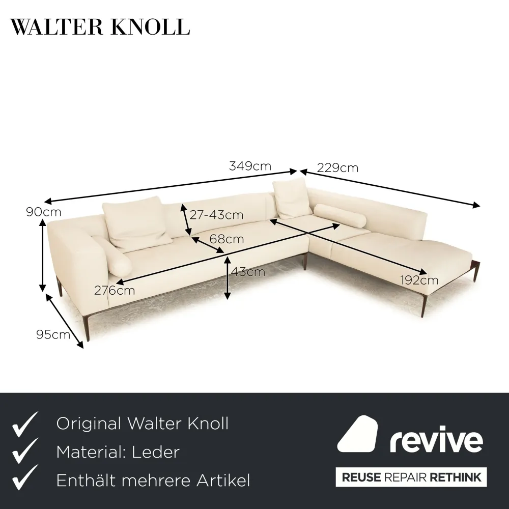 Walter Knoll Jaan Living Leder Sofa Garnitur Creme Ecksofa Recamiere Rechts Couch