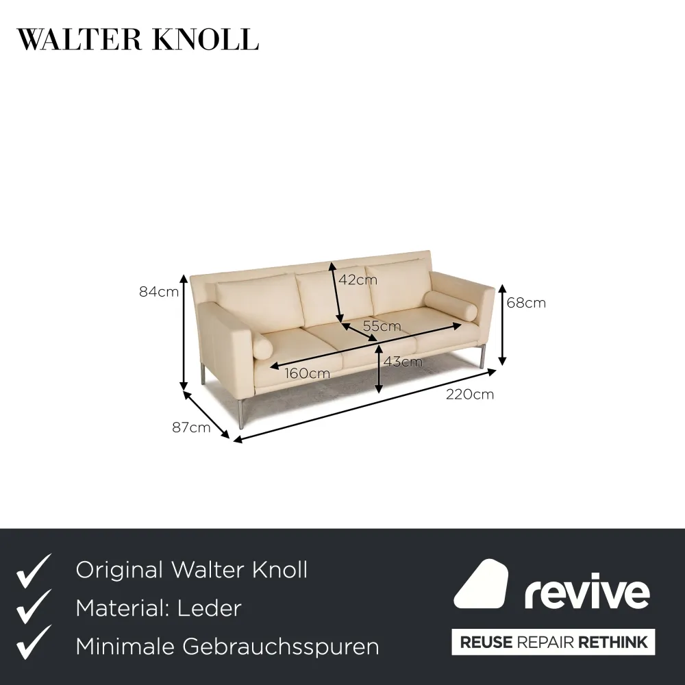 Walter Knoll Jason Leder Sofa Creme Dreisitzer Couch