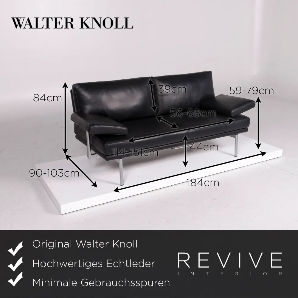 Walter Knoll Leder Sofa Garnitur Schwarz 1x Zweisitzer 1x Hocker Funktion #12127
