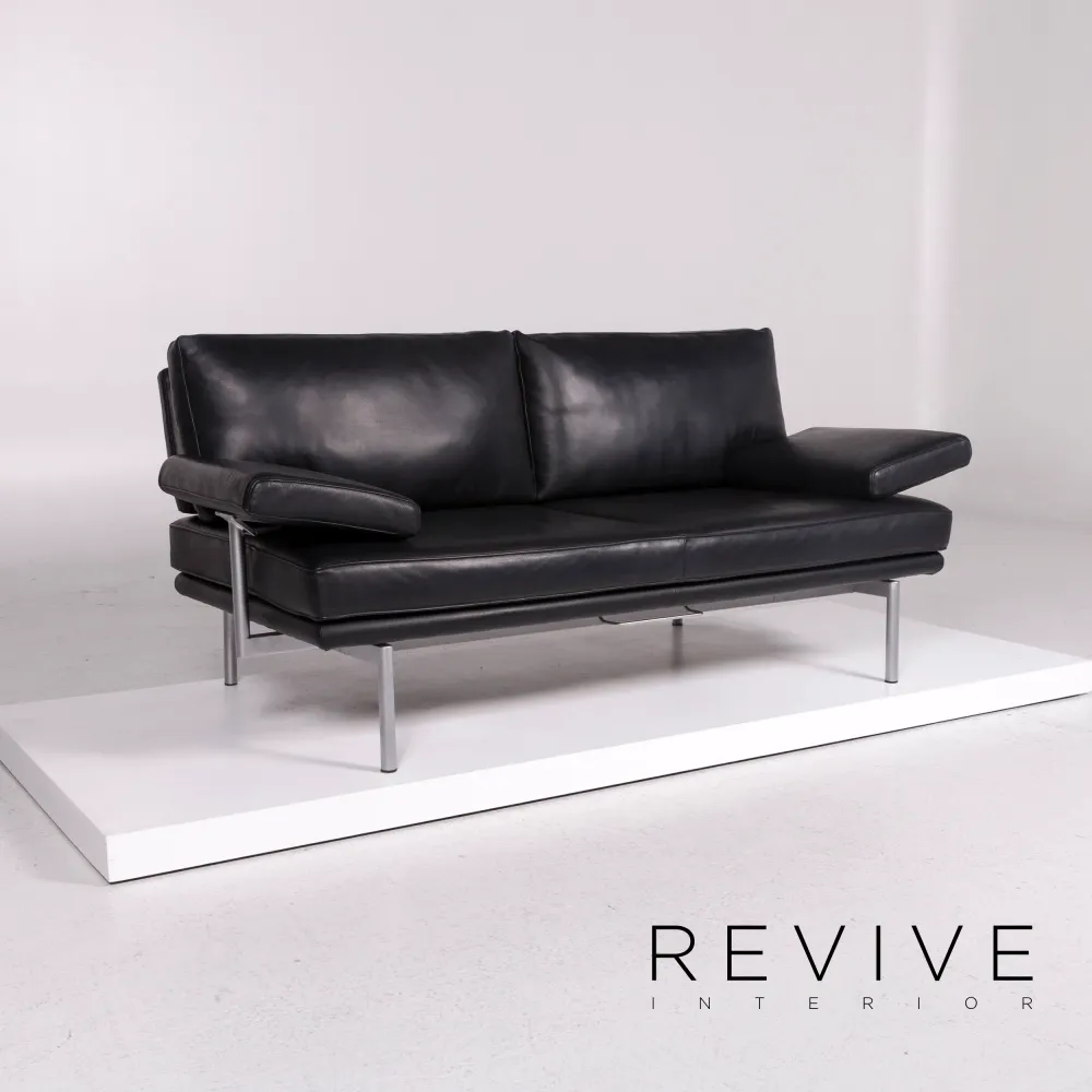 Walter Knoll Leder Sofa Garnitur Schwarz 1x Zweisitzer 1x Hocker Funktion #12127