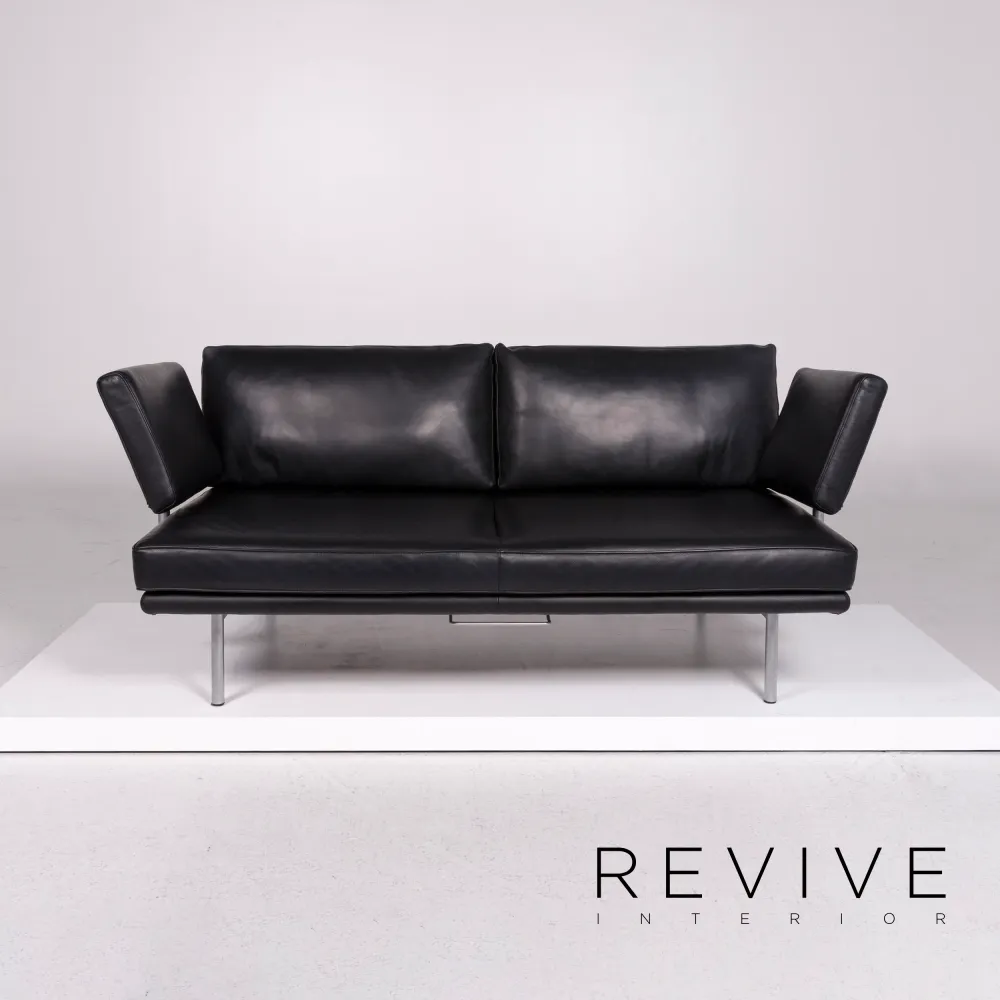Walter Knoll Leder Sofa Garnitur Schwarz 1x Zweisitzer 1x Hocker Funktion #12127