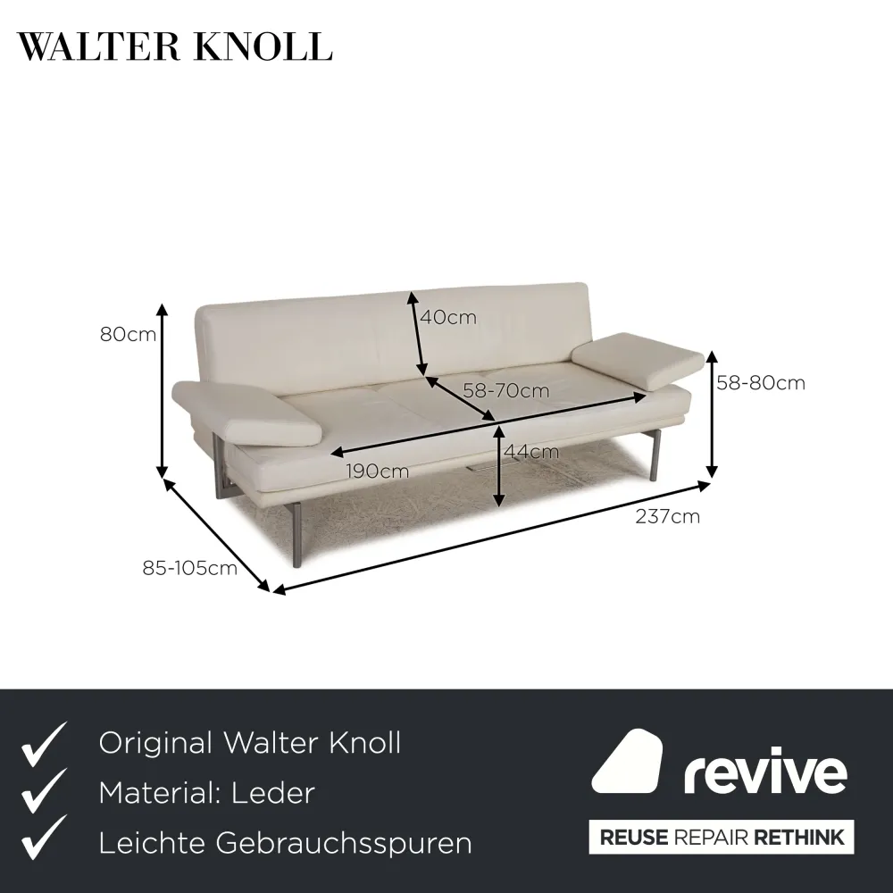 Walter Knoll Living Platform Leder Sofa Creme Dreisitzer Couch Funktion