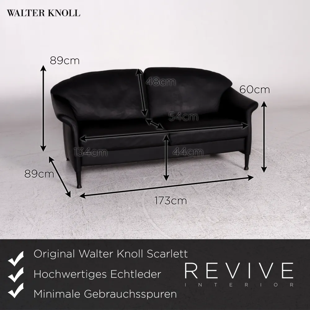 Walter Knoll Scarlett Leder Sofa Schwarz Zweisitzer Couch #9872