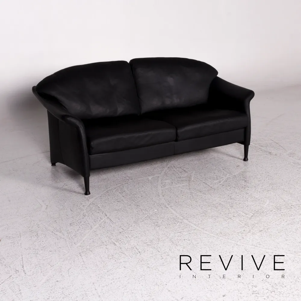 Walter Knoll Scarlett Leder Sofa Schwarz Zweisitzer Couch #9872