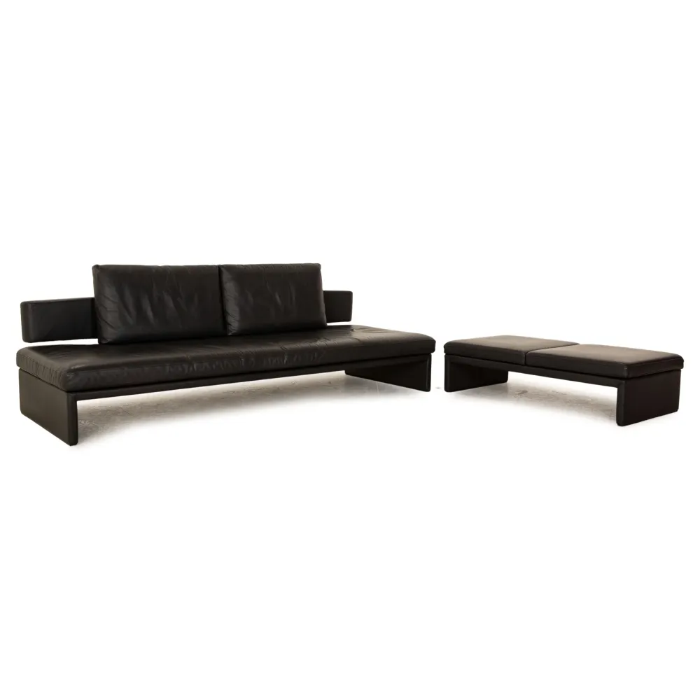 Walter Knoll Together Leder Sofa Garnitur Anthrazit Dreisitzer Hocker manuelle Funktion