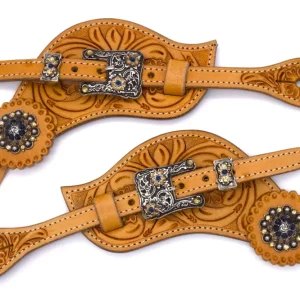 Western Sporenriemen Hellbraun Strass - Vintage-Schnallen 23-32 cm