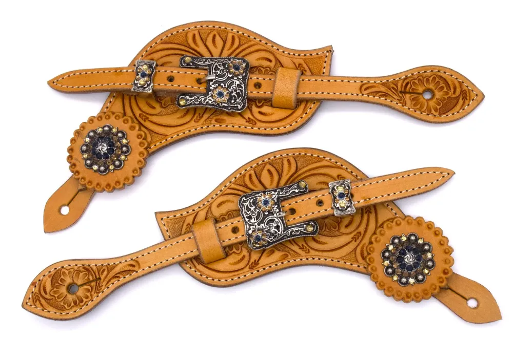 Western Sporenriemen Hellbraun Strass - Vintage-Schnallen 23-32 cm
