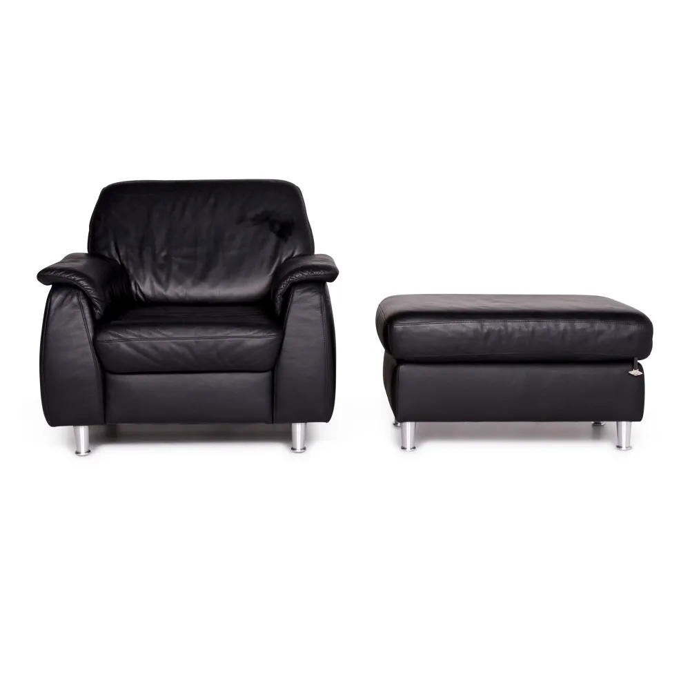 Willi Schillig Designer Sessel Garnitur Schwarz 1x Sessel 1x Hocker #9422