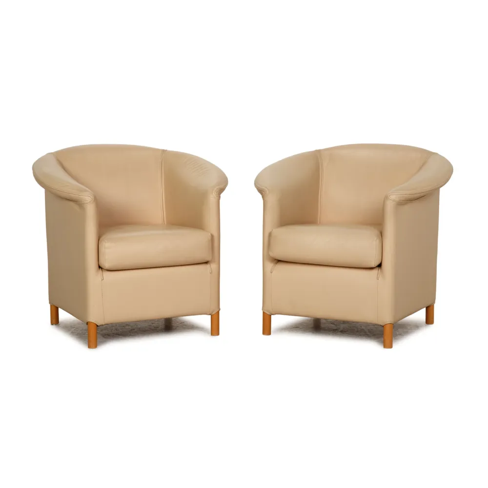 Wittmann Aura Leder Sessel Garnitur Creme Beige