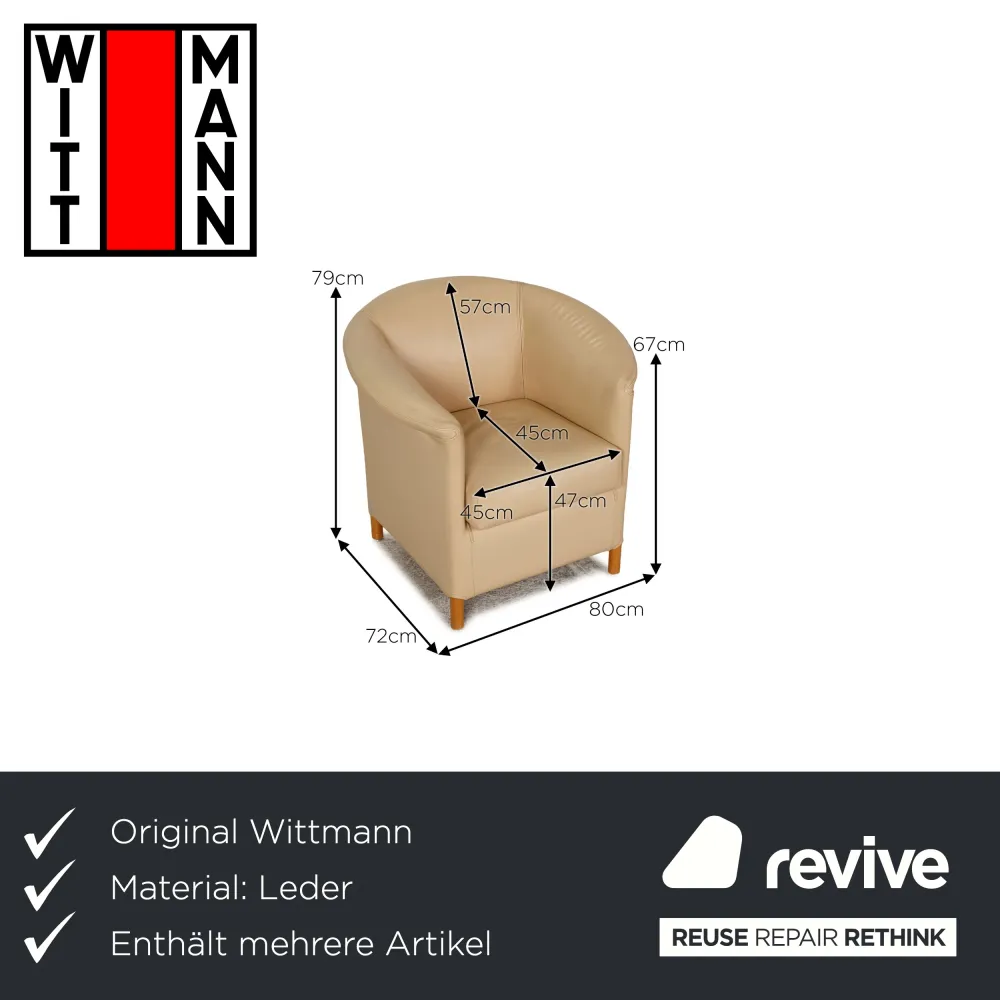 Wittmann Aura Leder Sessel Garnitur Creme Beige