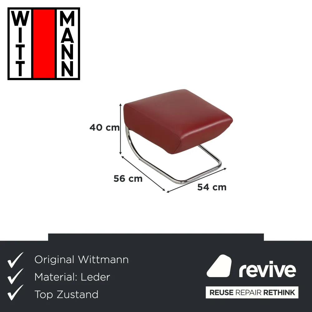 Wittmann Jolly Leder Sessel Rot Weinrot Chrom Burgunder inkl. Hocker