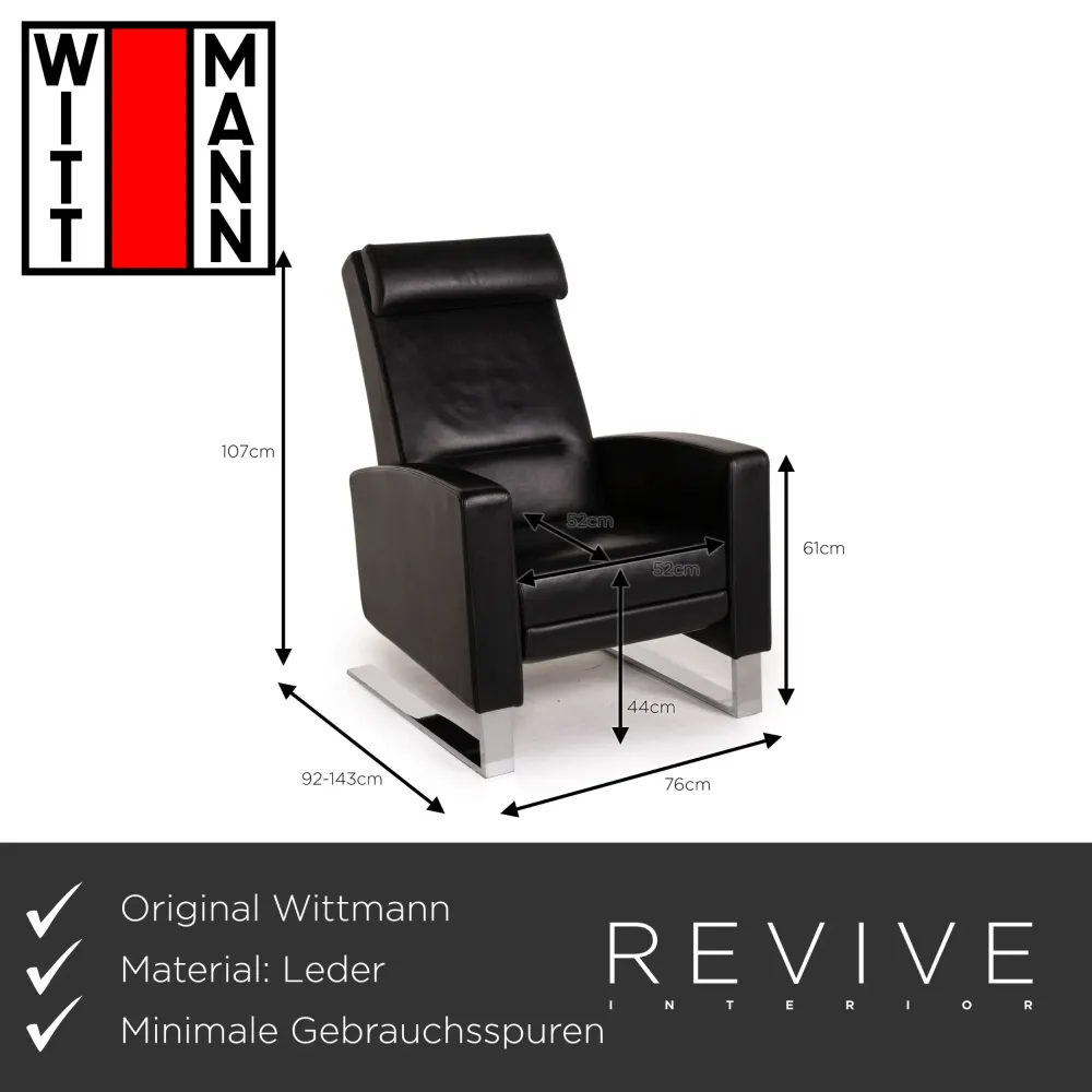 Wittmann Lindberg Leder Sessel Schwarz Relaxfunktion inkl. Kopfkissen