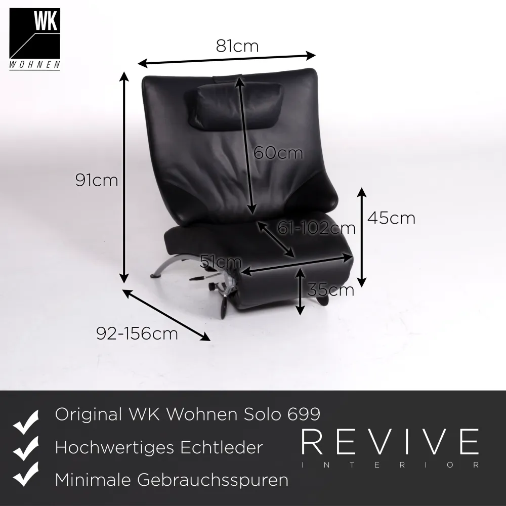 WK Wohnen Solo 699 Designer Leder Sessel Liege Schwarz Relax #9132