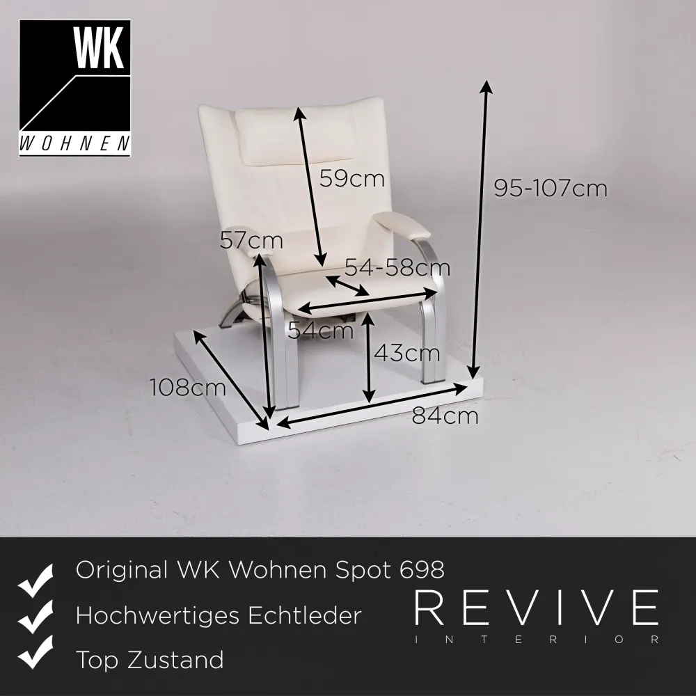 WK Wohnen Spot 698 Leder Sessel Prof. Stefan Heiliger Creme Liege #11252