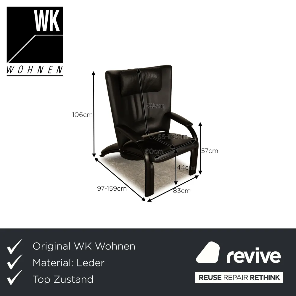 WK Wohnen Spot 698 Leder Sessel Schwarz manuelle Funktion Relaxfunktion