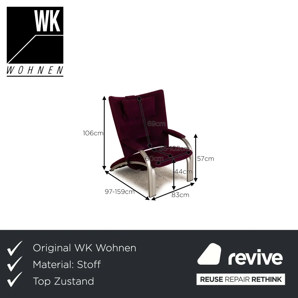 WK Wohnen Spot 698 Stoff Sessel Violett manuelle Relaxfunktion