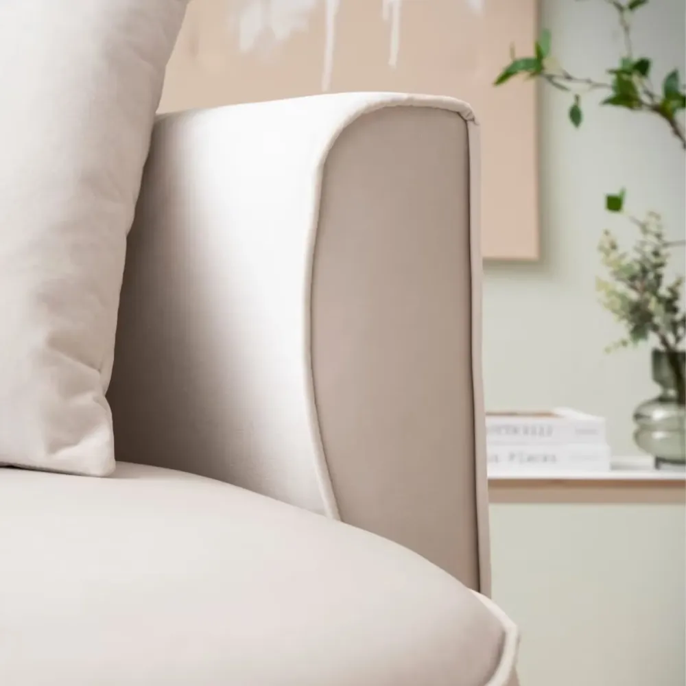 XXL-Sessel mit Hocker Samtoptik creme – Isalie