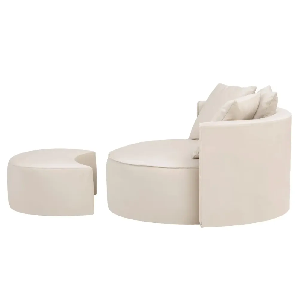 XXL-Sessel mit Hocker Samtoptik creme – Isalie