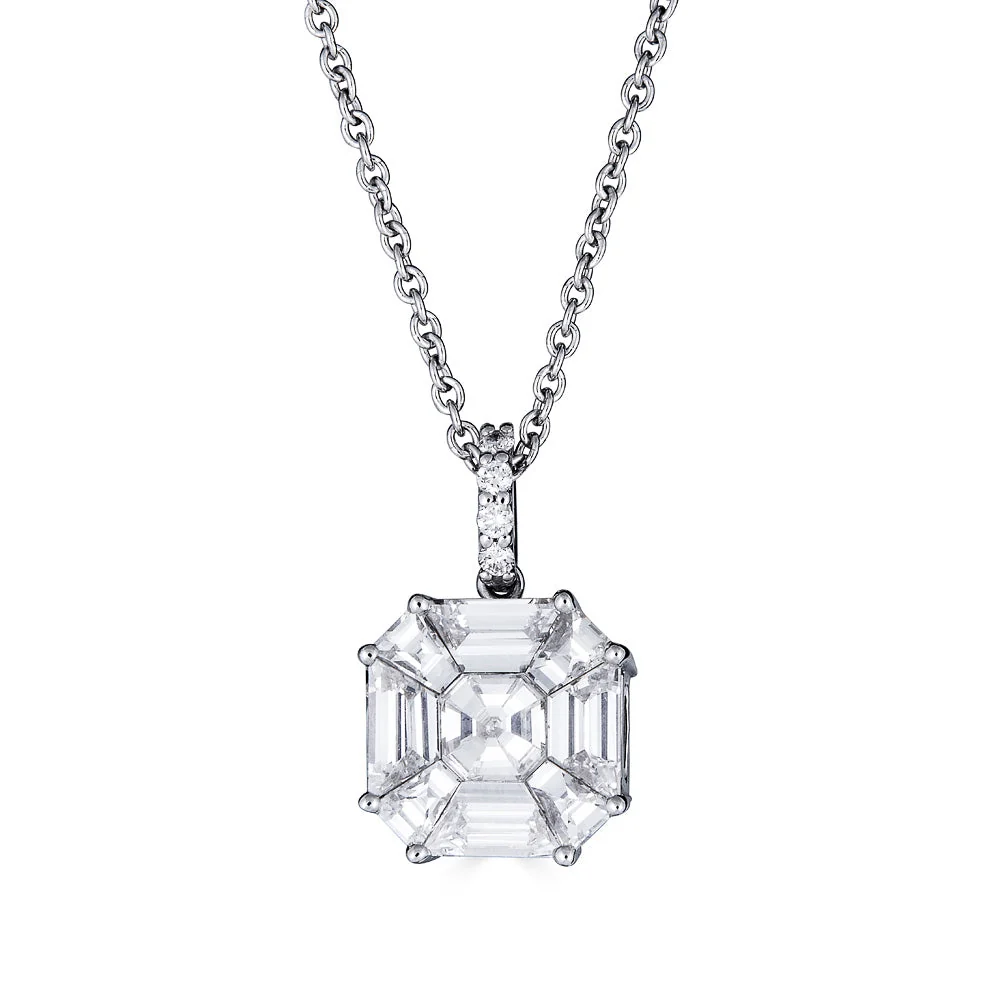Zydo achteckiger Anhänger mit Diamanten besetzt Illusion Weißgold 60659